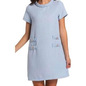 Tweed Jackie Dresses for Women Short Sleeves Neck A-line Mini Lt Blue, Small